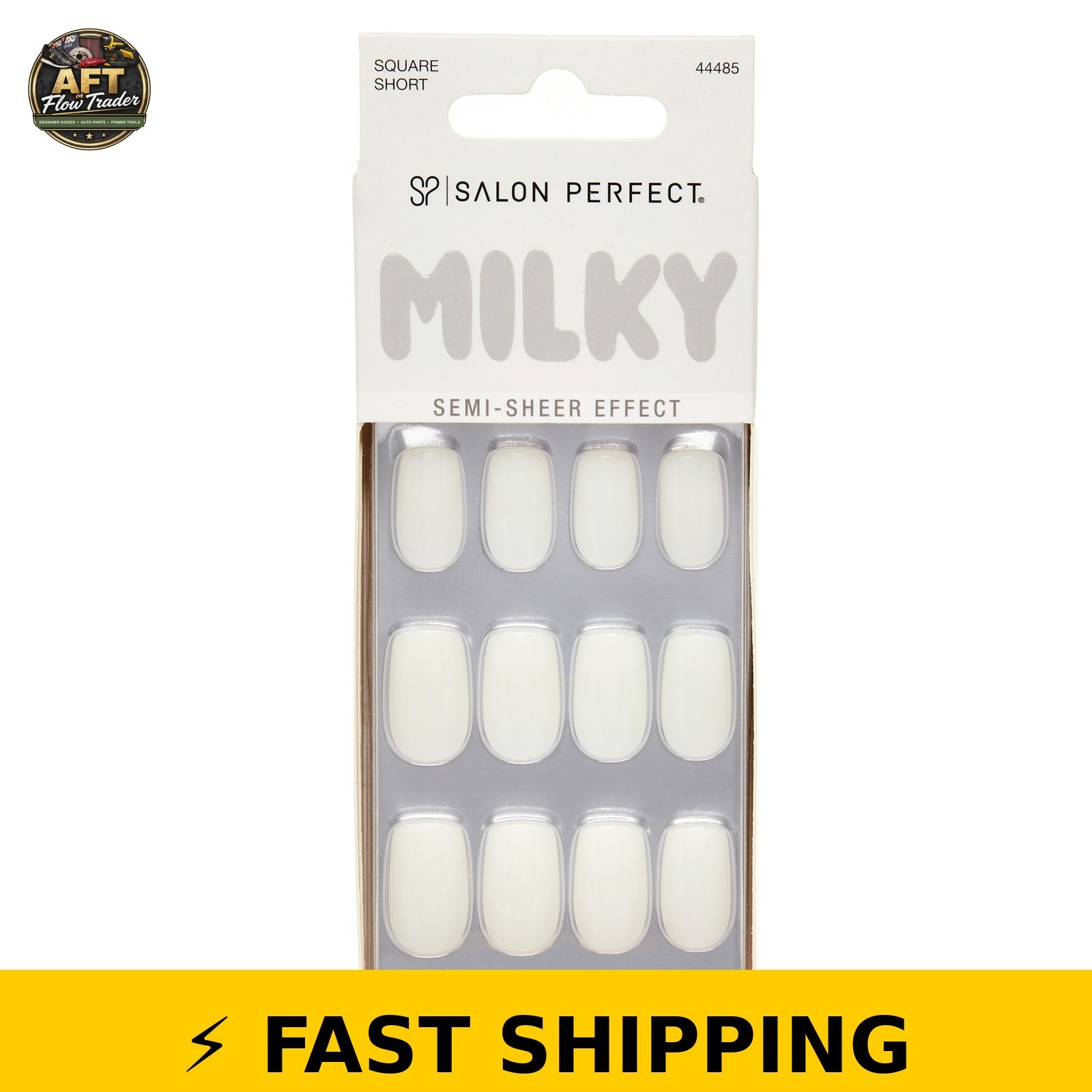 Salon Perfect Short Square Press On Nails – 450 Milky White