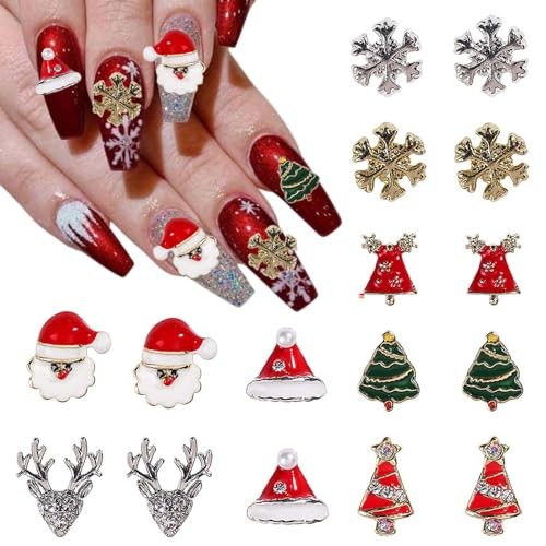 16Pcs Christmas Nail Charms Shiny Christmas Tree Nail Art Nail Charms 07