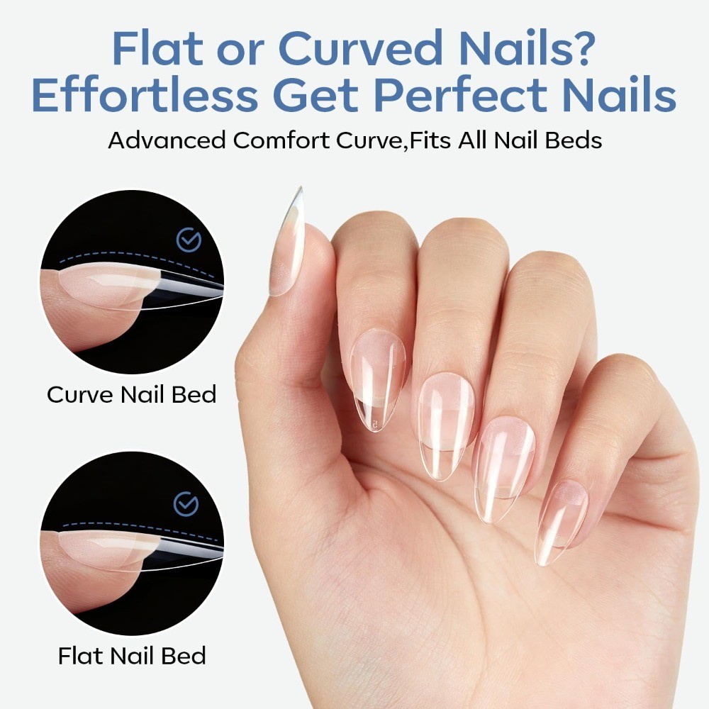Short Almond Press On Nails 360pcs Clear Soft Gel Tips Full Cover Half Matte Pre
