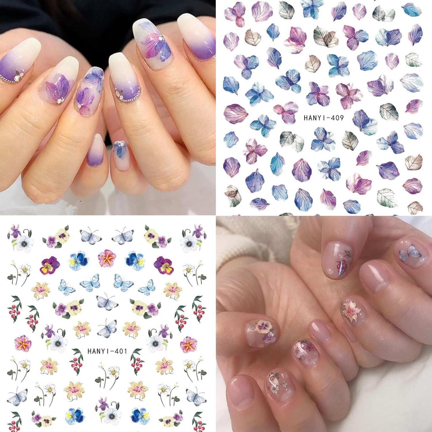 Elegant 9 Sheets of Self-Adhesive Floral Nail Art – Perfect for Summer