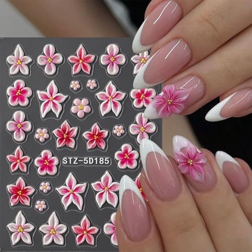 2 Sheets 5D Flower Nail Stickers for Nail Art Self-Adhesive Embossed Stickers-5