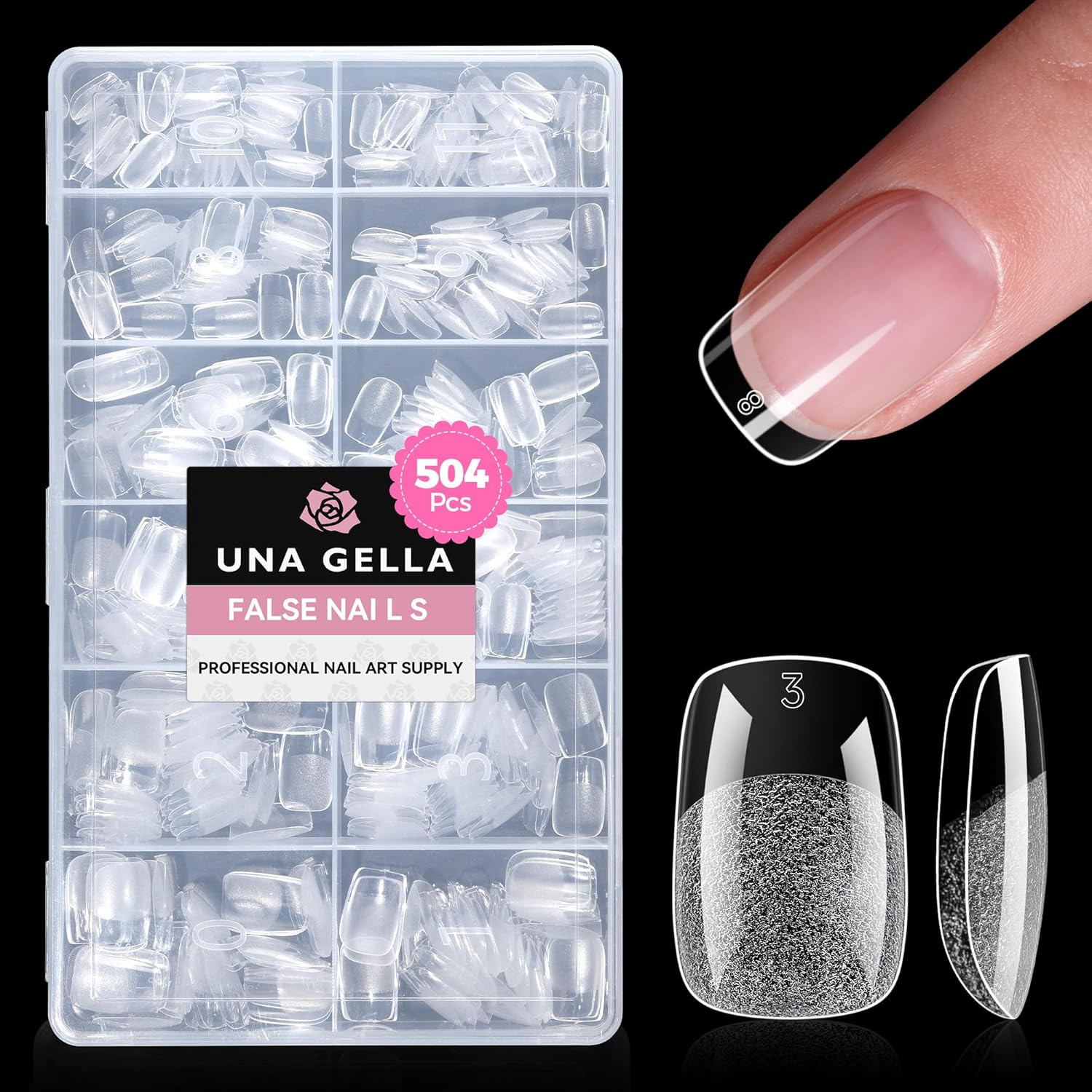 UNA GELLA Gel Nail Tips Square & Squoval Short, 504Pcs Short round Square Nail T