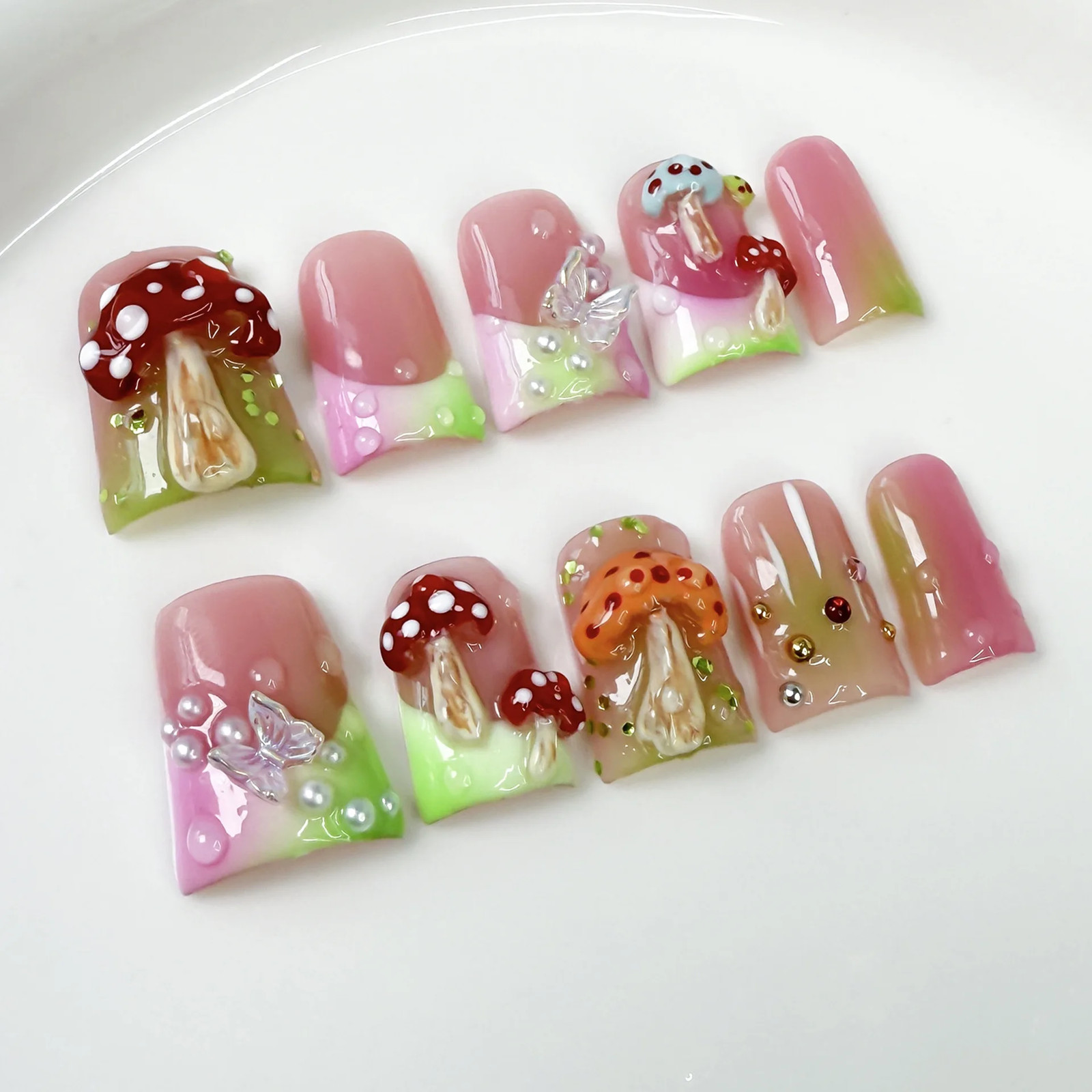 10pcs Handmade Press on Nails Art Simple White French Short Fake Nail Wearable