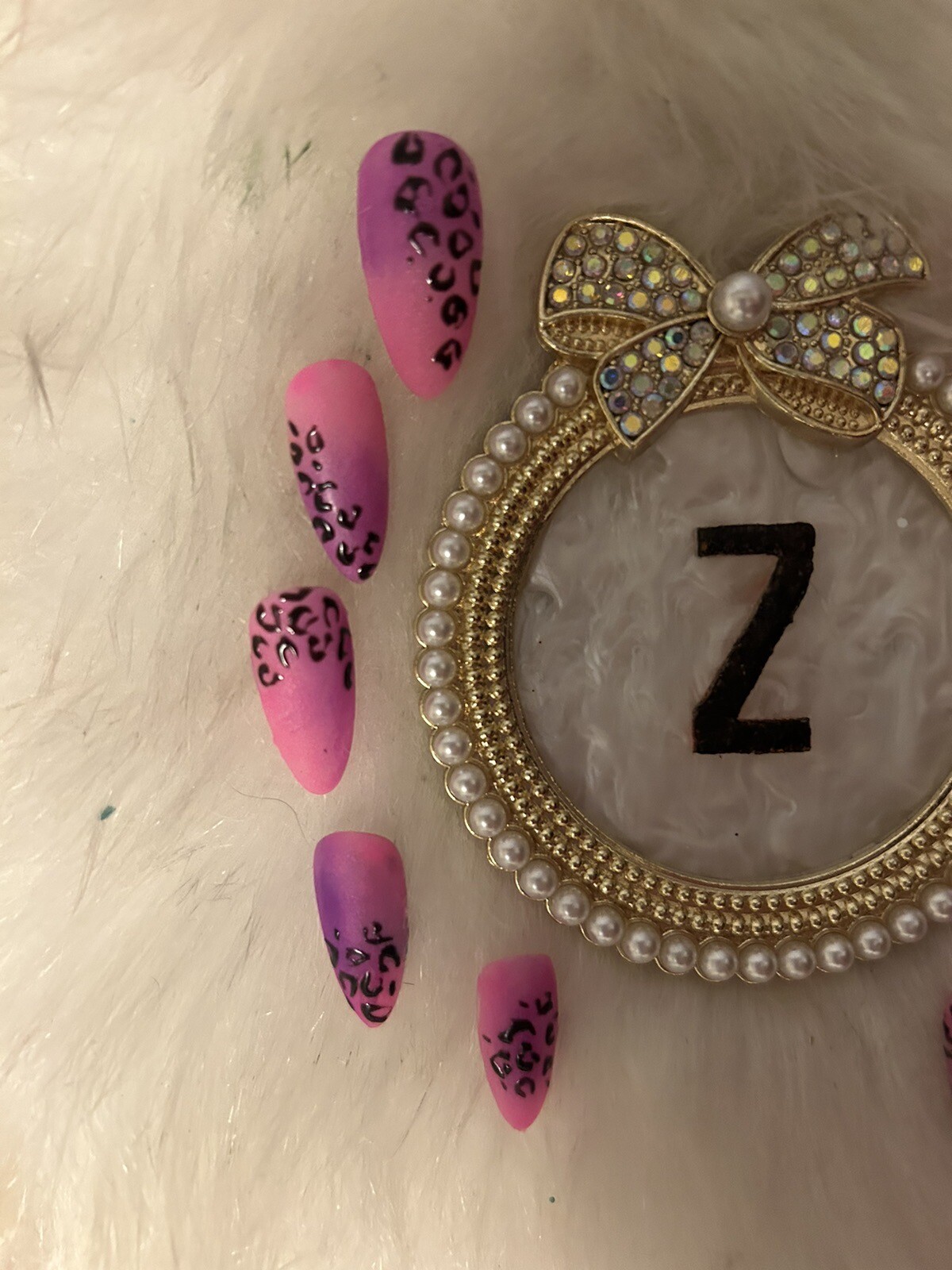 Z NAILZ! Set Of Fushia, Pink & Purple Animal Print M Almond Press On Nails