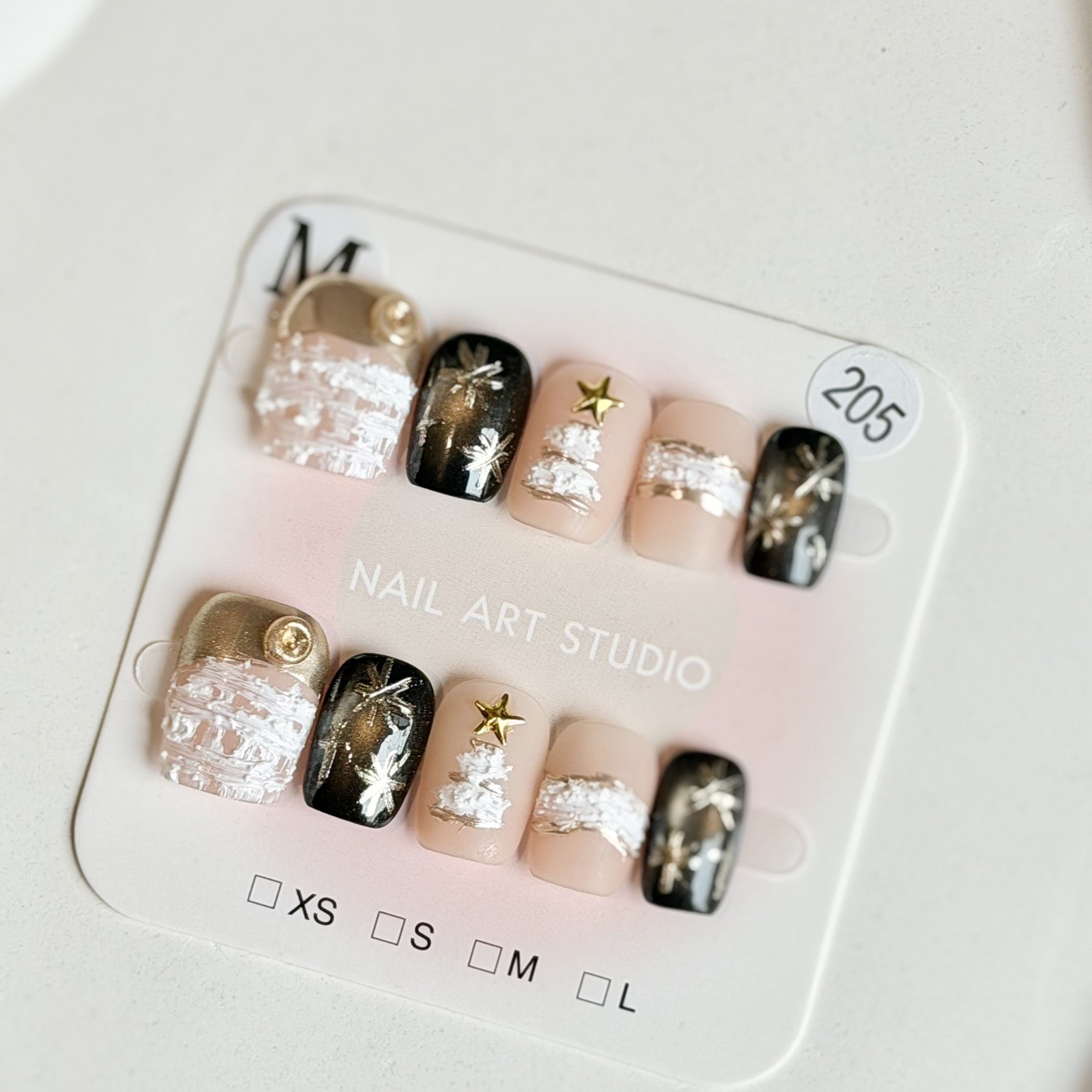 Unique Handmade Press-On Nails Size M | One of a Kind Set, Reusable 205