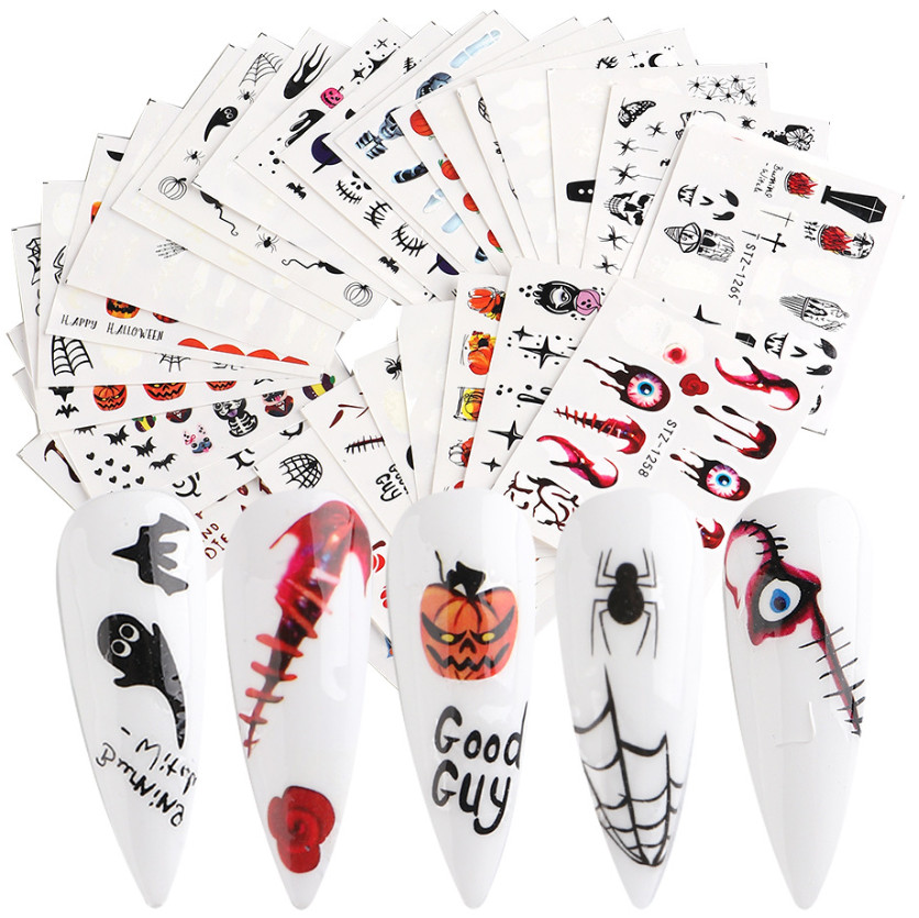 Halloween Nail Art Stickers Water Transfer Decals Ghost Pumpkin Skull Web NH23
