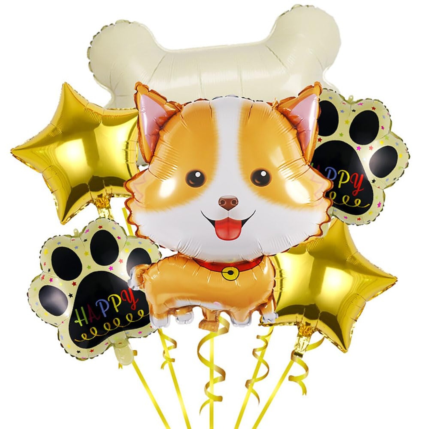 6pcs Cute Husky Dog Balloons, Dog Bone Paw Print Mylar Foil Balloon for Husky…