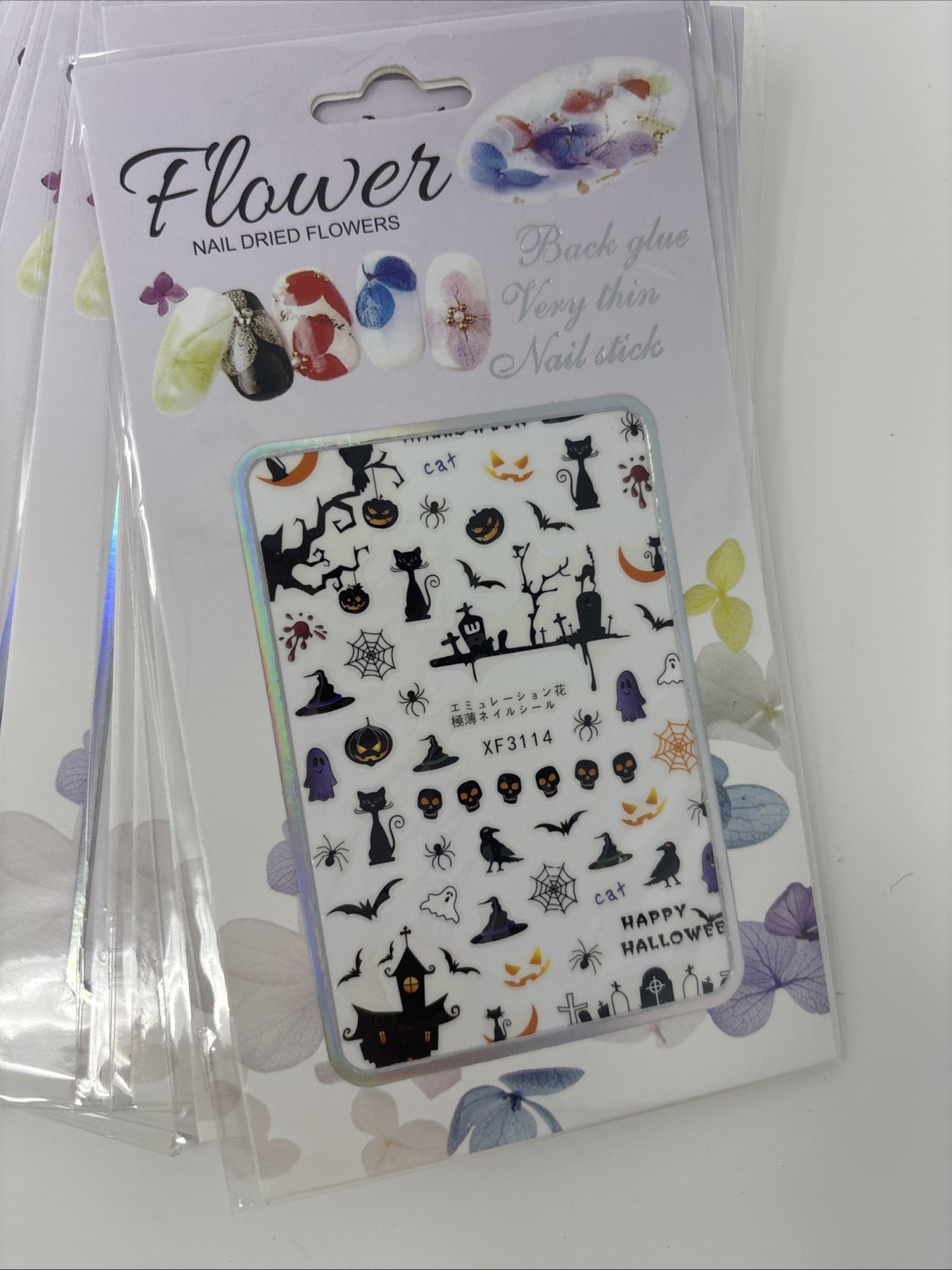 Halloween Nail Art Stickers Black White Spider Web Blood Star French Decals NH30
