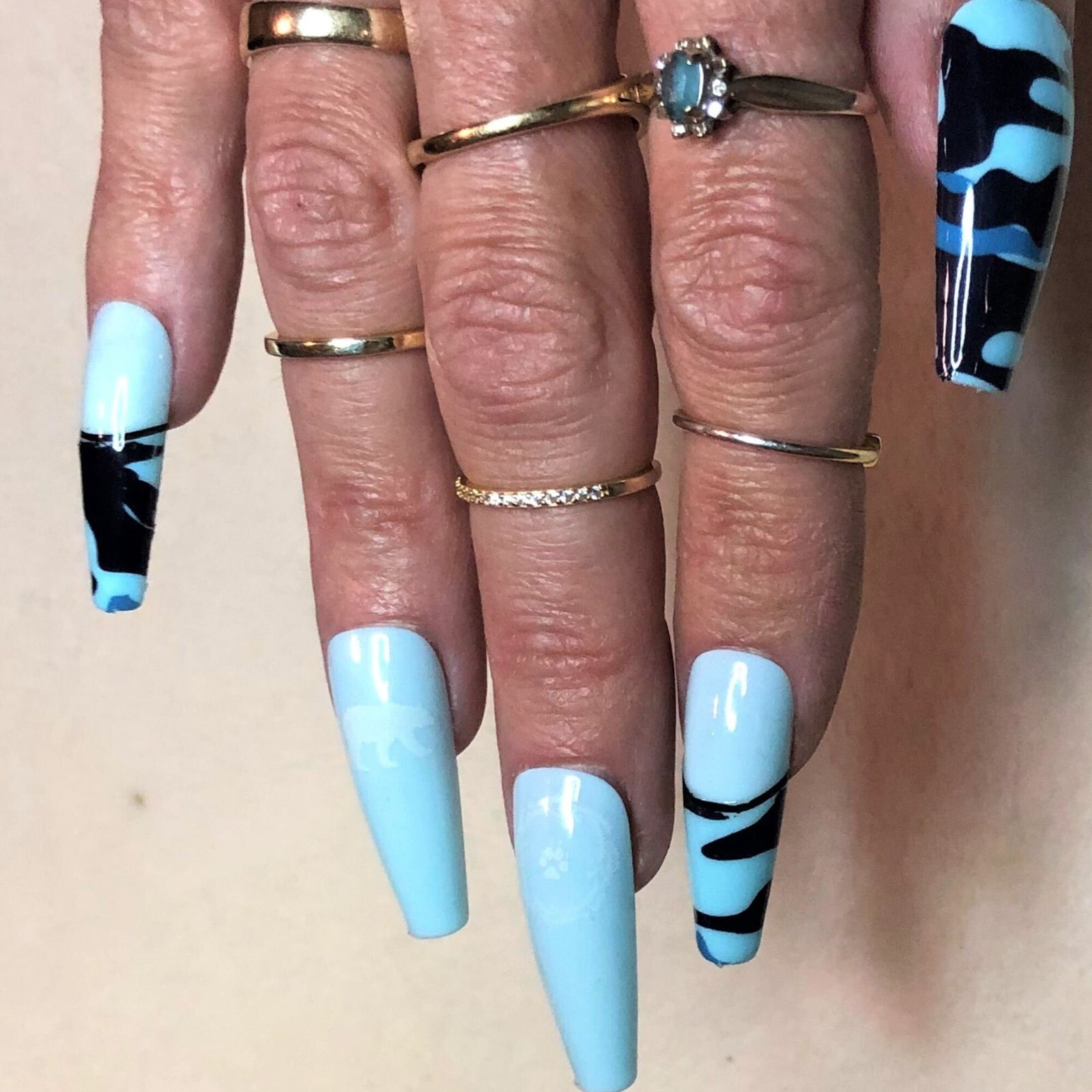 Blue Camo with Bear Press-On Nail Set – Ex-Long Ballerina (Size 0-8)