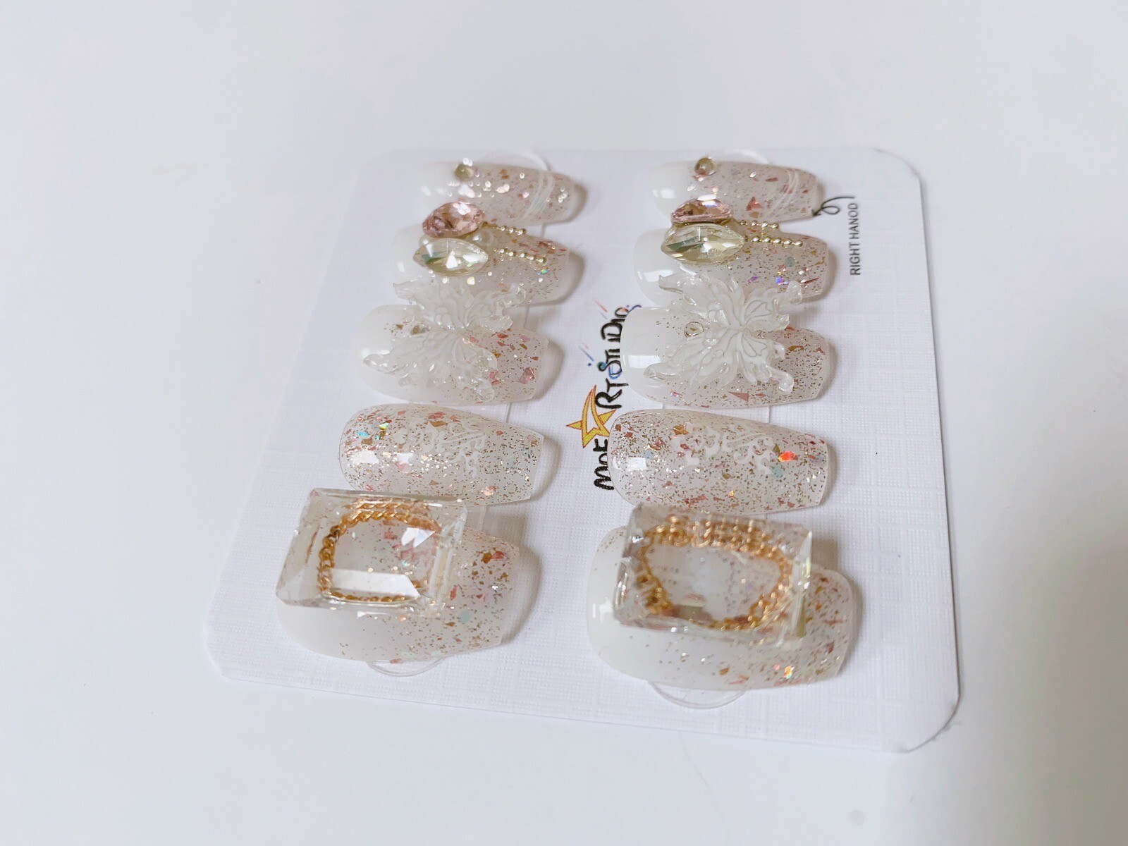 Nails Handmade press on nails 3D Butterfly Chain Square size M