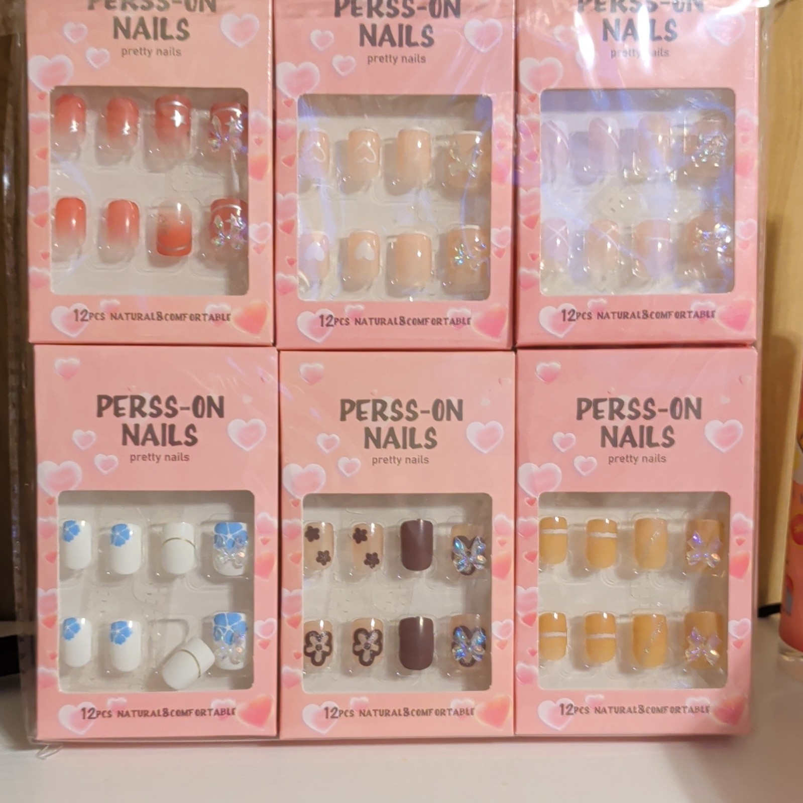 Butterfly Pre-Designed Multicolor Glitter Press-On Nails 12PCS Medium Square