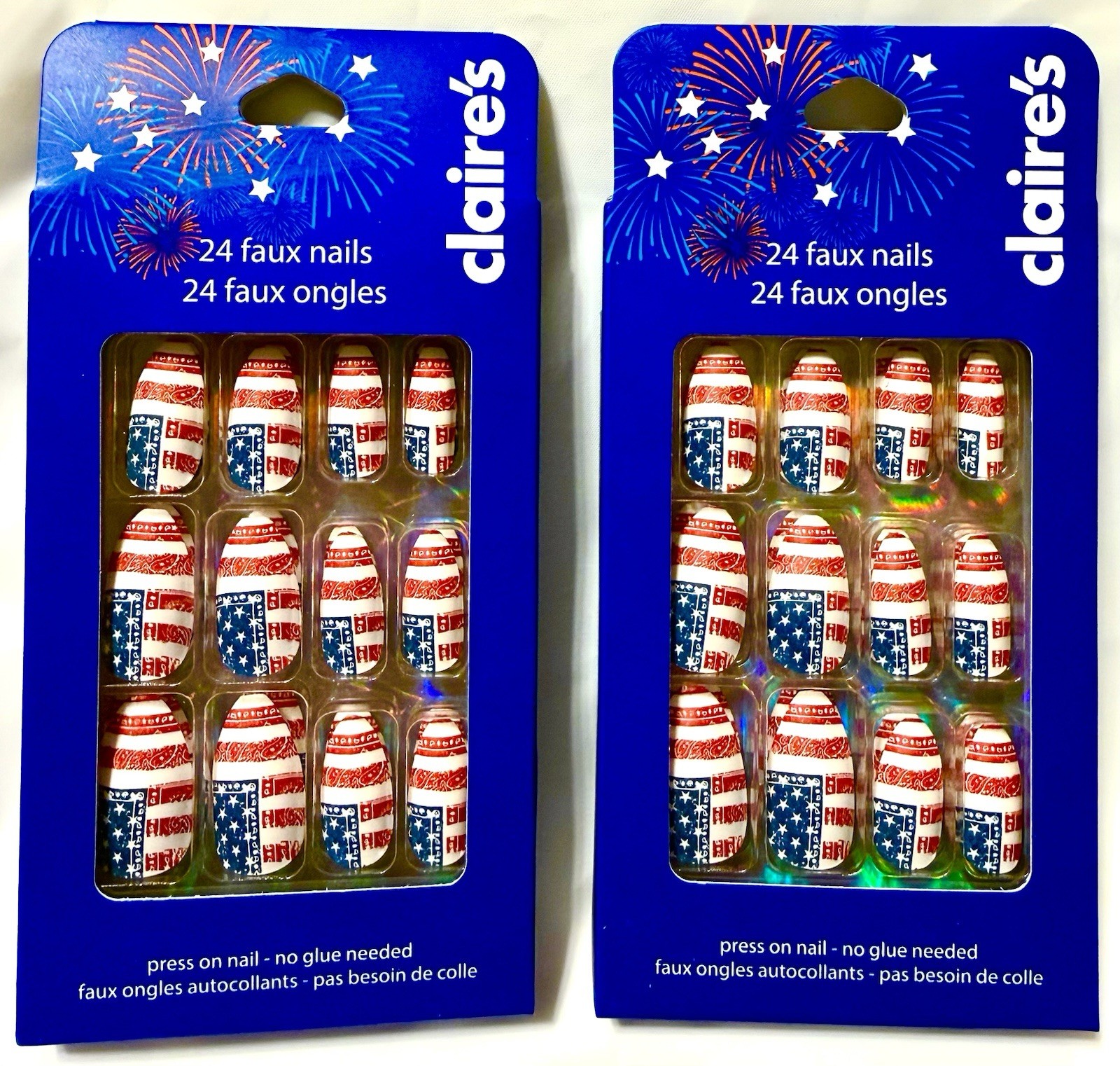 Lot of 2 Claire’s 24 Pre-Glued Press-On Faux Nails No Glue Needed New Sealed
