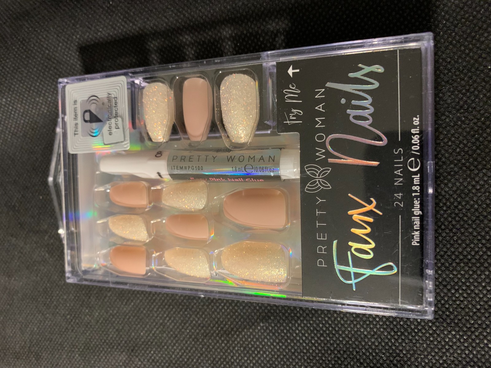 8 x PRETTY WOMAN FAUX NAILS WITH GLUE 24 NAILS MATTE NEUTRAL AND GLITTER