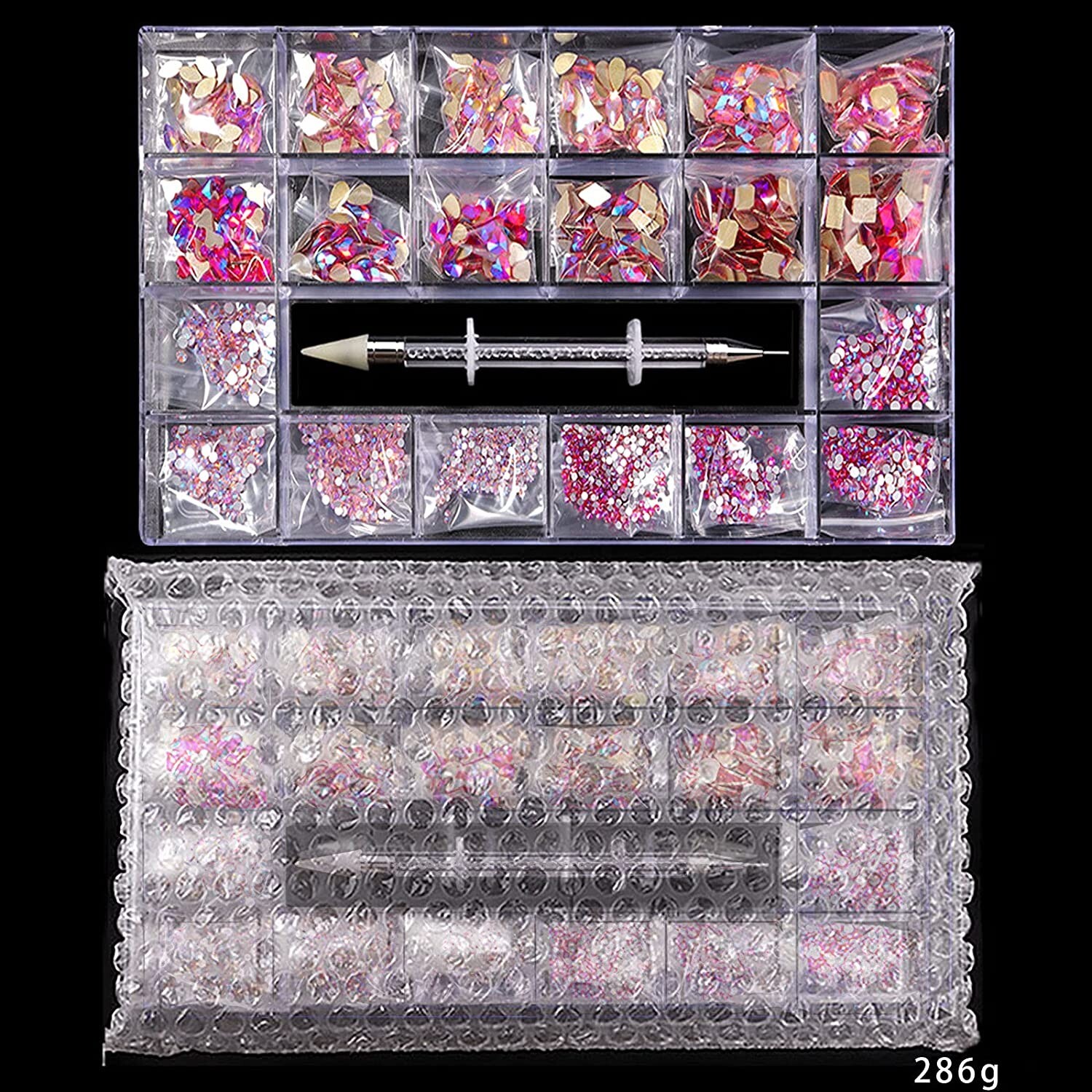 SANNE Nail Rhinestones Kit – 2000 Multi Shapes Pink Crystal Rhinestones for Nail
