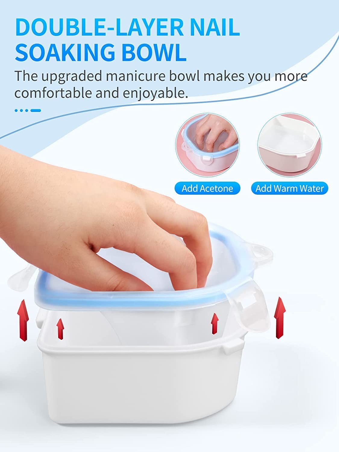 Nail Soaking Bowl, Soak Off Gel Polish Dip Powder 3 Piece Set, Blue-3pcs set