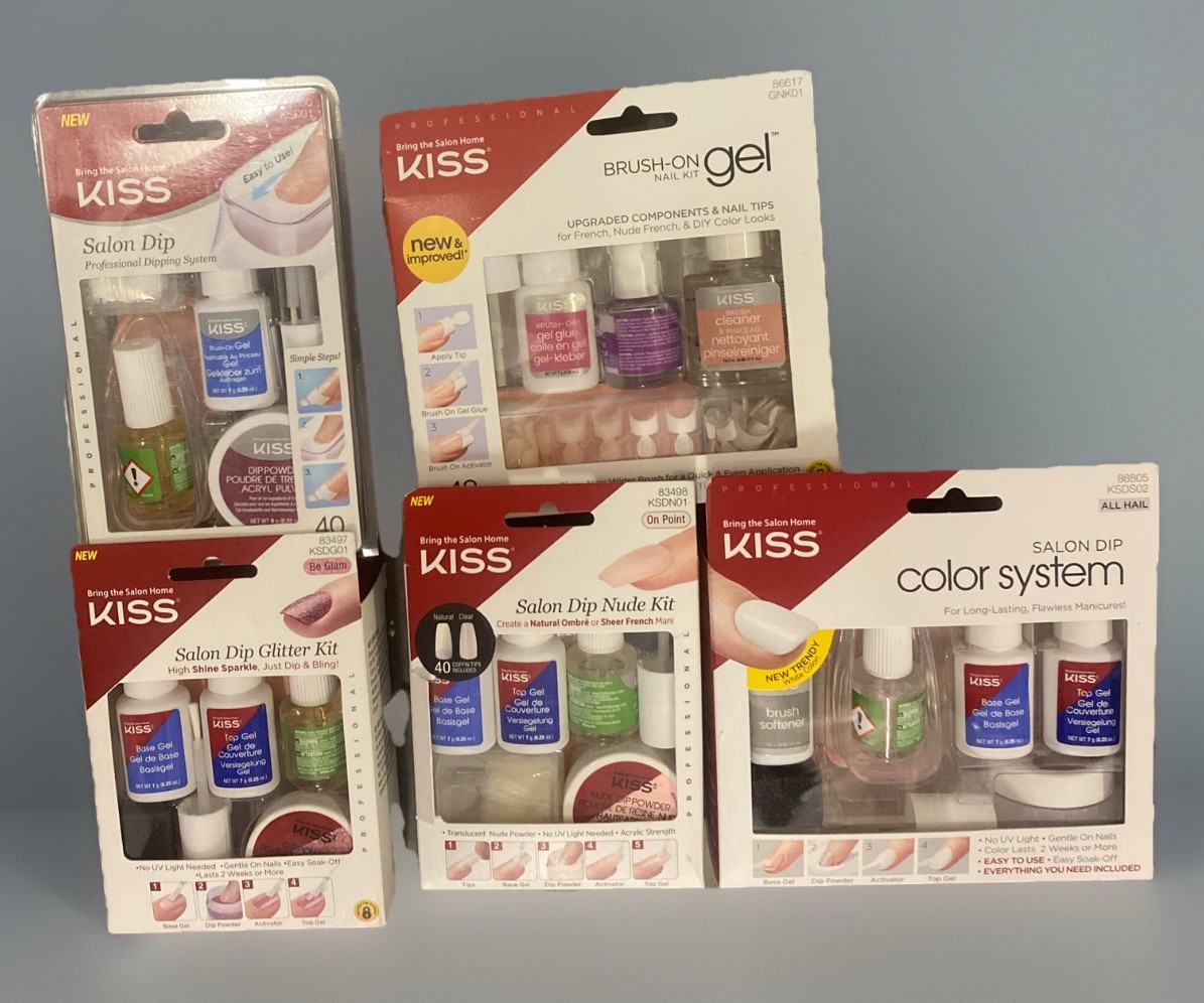 KISS Salon 5Pc BUNDLE Brush On Gel & Salon Dip Nail Systems Easy To Apply