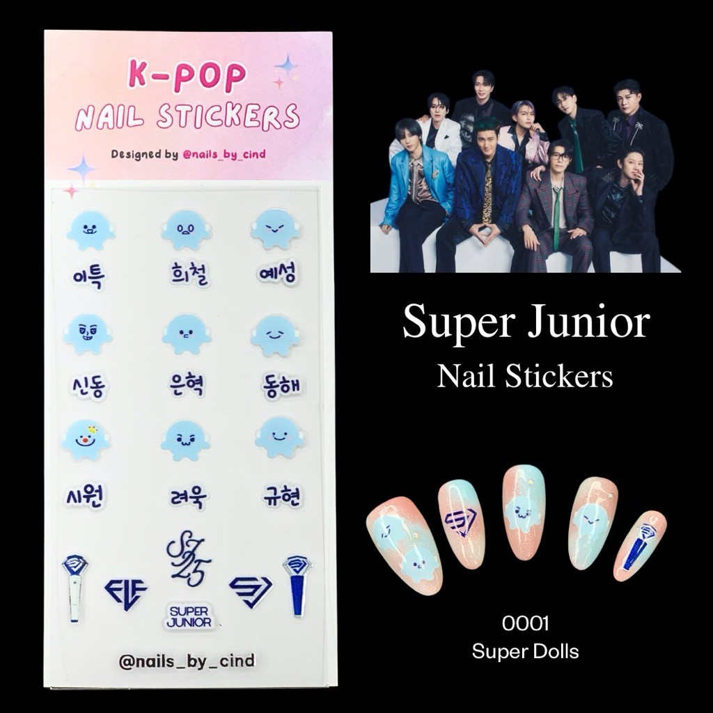 SUPER JUNIOR E.L.F. VER 2 KPOP NAIL STICKER FAN MADE KOREA SM SAPPHIRE BLUE Z10