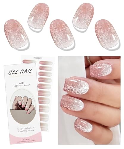 Gel Nail Stickers Pink Cream Semi Cured Gel Nail Strips Wraps UV/LED Nails
