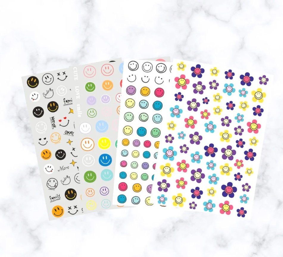 Flower Smiley Nail Art Stickers Decals Smile Happy Face 3D Self Adhesive NH20