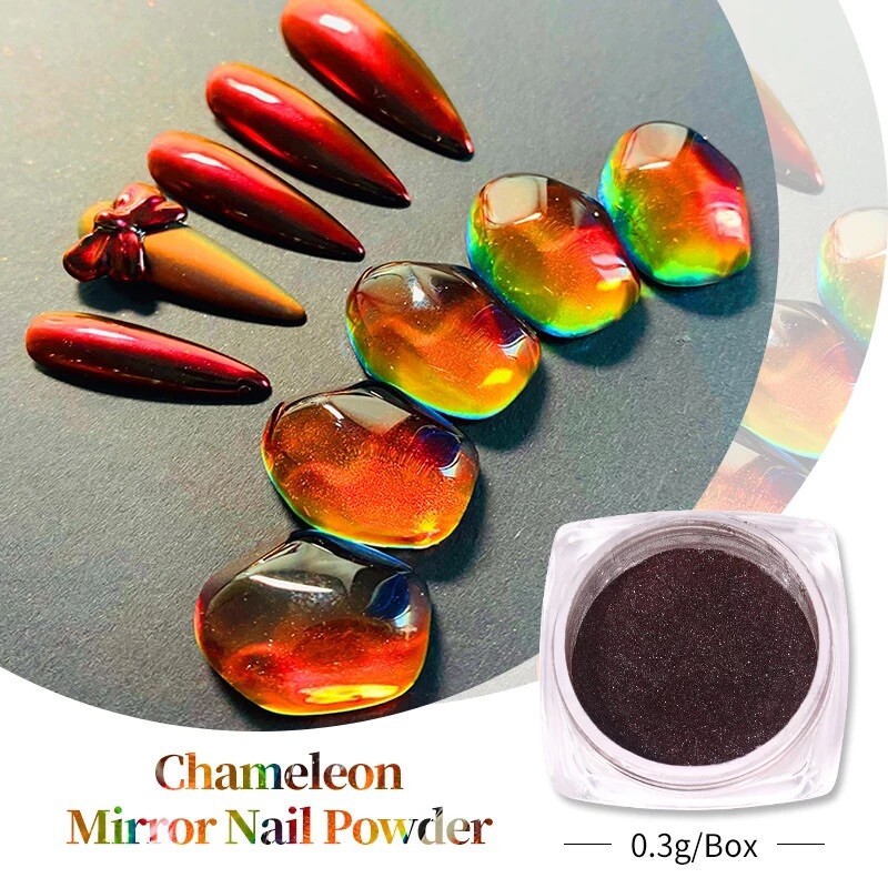 RED to BLACK Chameleon Mirror Nail Powder Duo Chrome Pigment Colour Shift H12