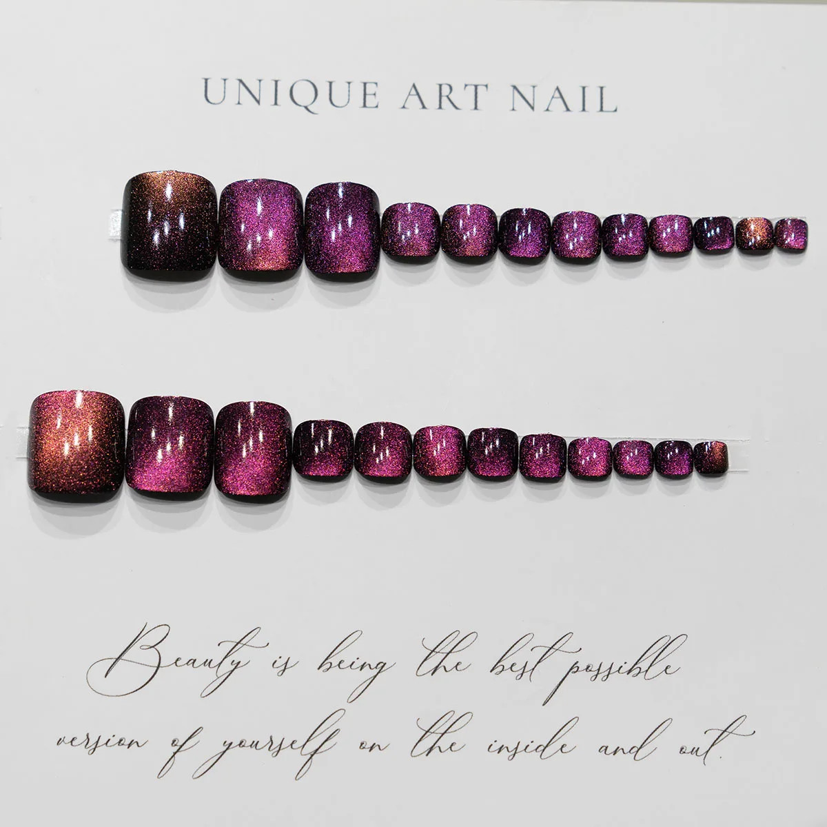 24pcs Glitter Crystal Cat Eye Press On Toenails