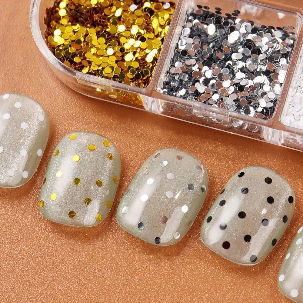 1 Box 6 Grids 3D Laser Mini Polka Dot Nail Sequins 1mm Tiny Dot Nail Glitter …