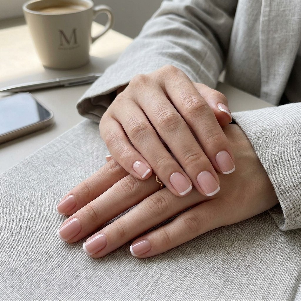 24Pcs Short Square French Tip Press On Nails Pink White False Nails