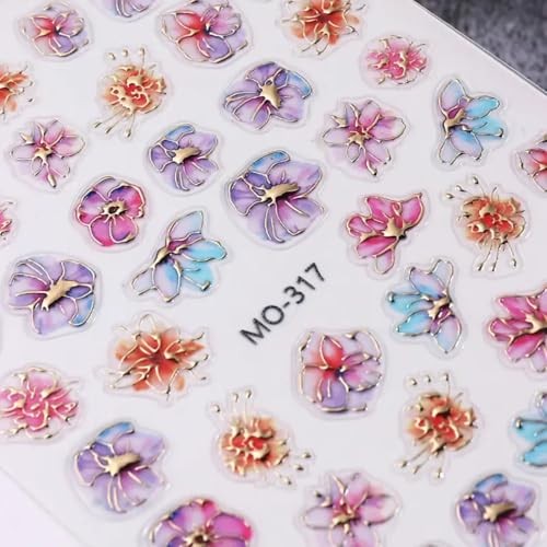 2Pcs Flower Nail Art Stickers 5D Embossed Floral Nail Decals Spring Flower