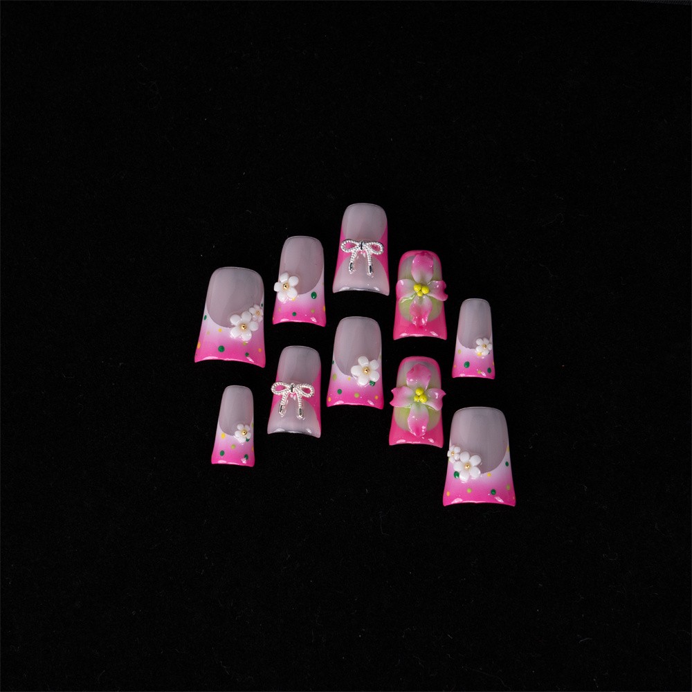 Handmade Press On Nails High Quality Pink Gradient Duckbill Square Fake Nails