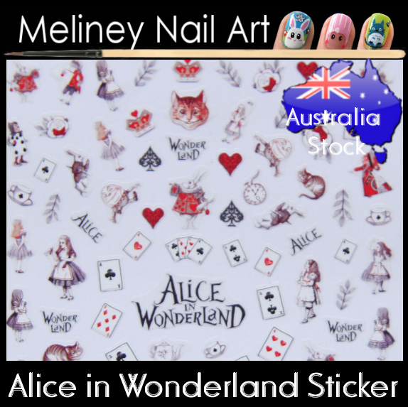 Alice in Wonderland Nail Art Stickers red queen cards white rabbit decoration