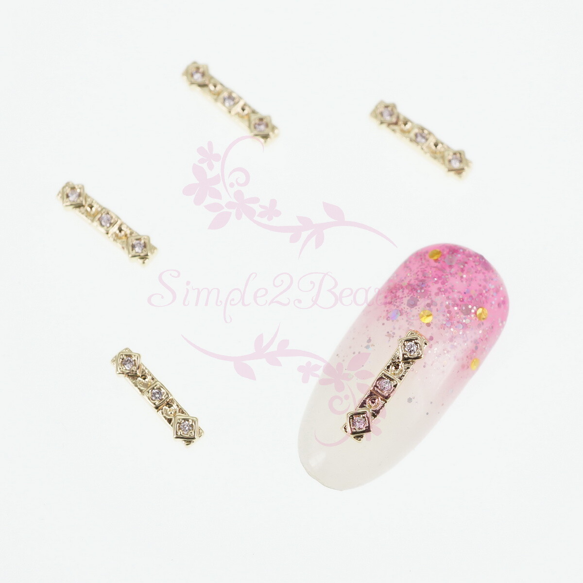 10 Rectangle Flat Bar Design Clear Zircon Rhinestones Japanese Style 3D Nail Art