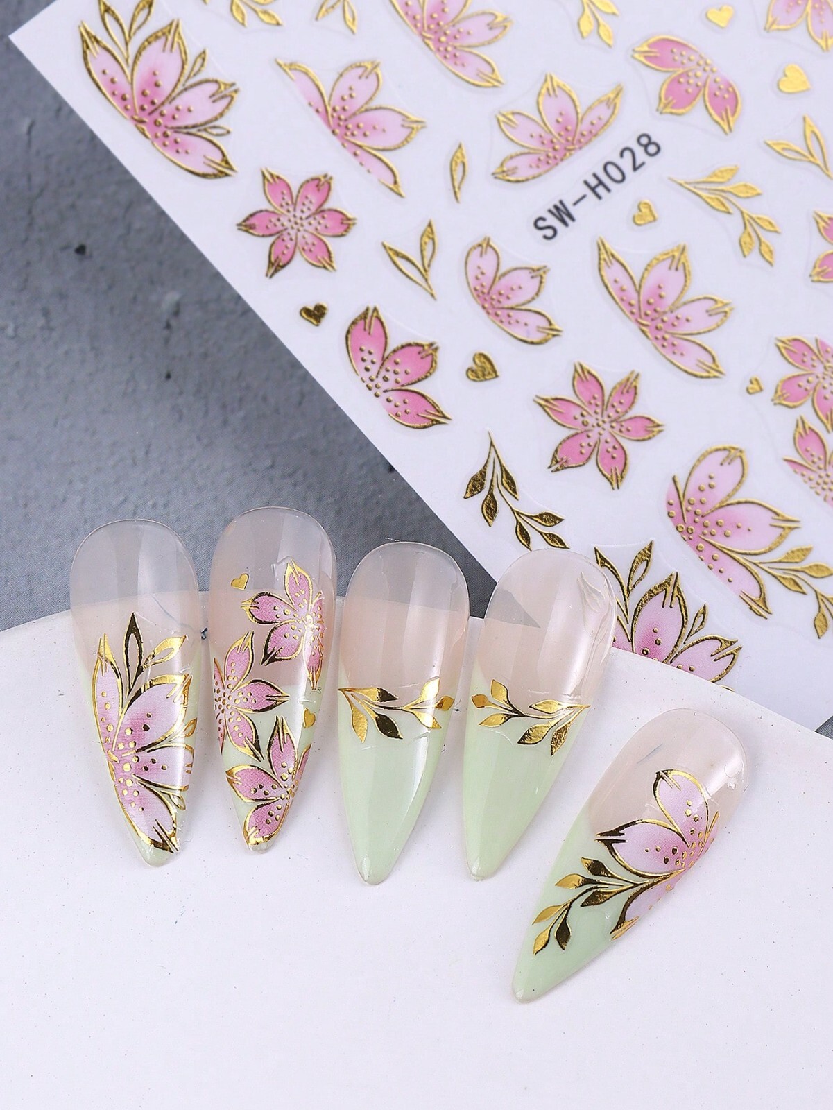 2 PCS Summer Spring Pink Flower Nail Art Stickers Nail Decals, Cute Nail Sticker