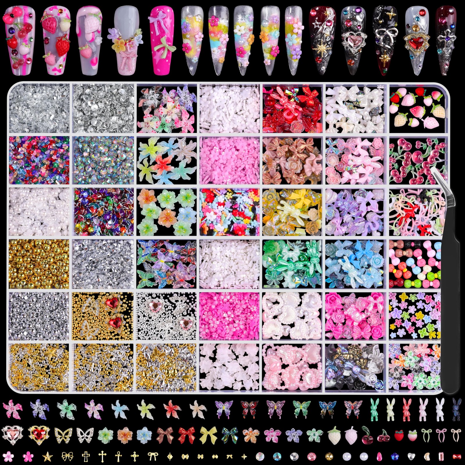 8000Pcs 3D Nail Charms and Nail Gems, Mixed Shapes and Colors Nail Charms Gol…