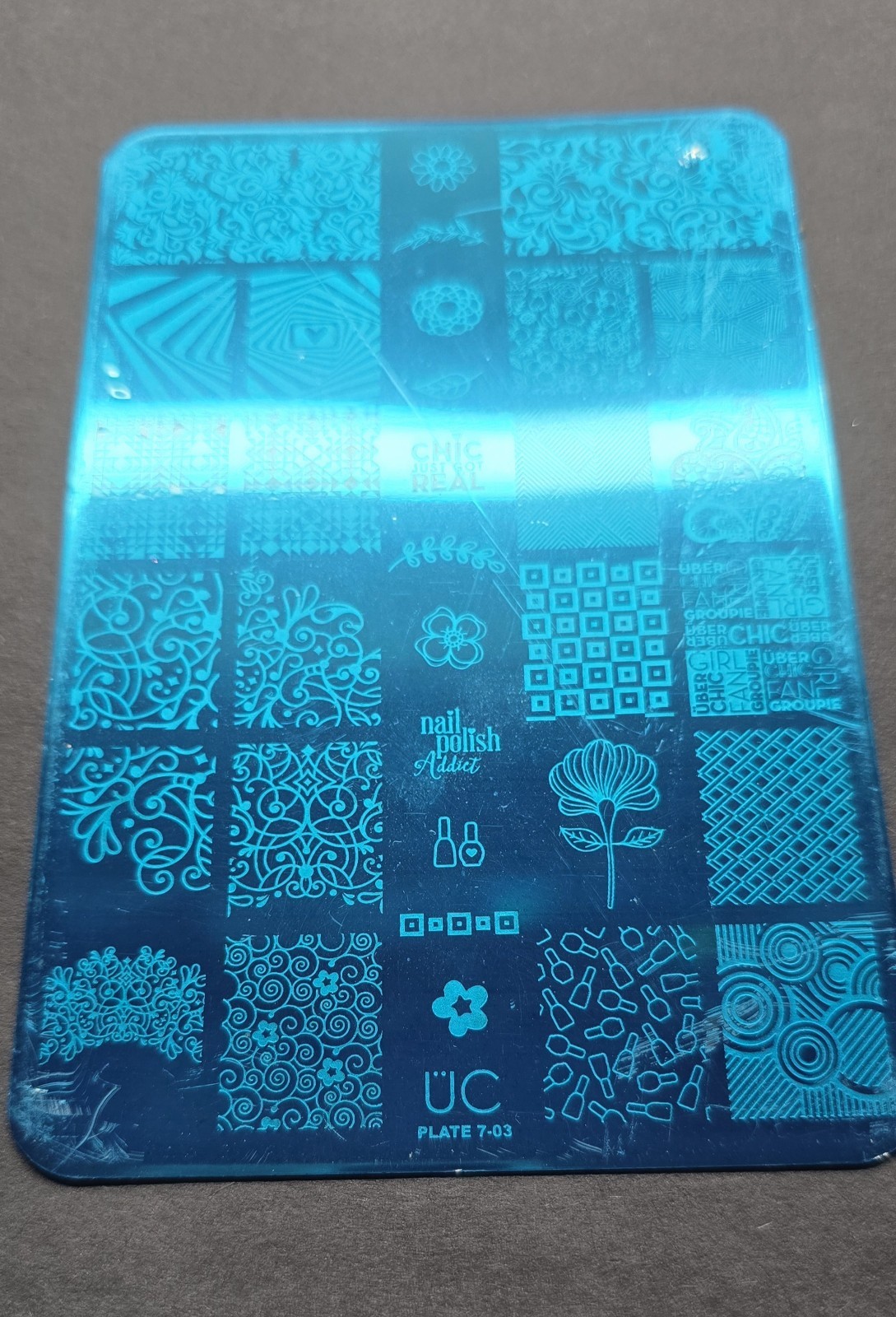 UBER CHIC UC Nail Stamp Plate 7-03 Nail Polish Addict Manicure Girl Power
