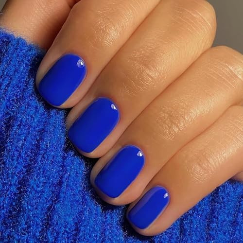 48 Pcs Acrylic Press on Nails Short Square, Dark Royal Blue square royal blue