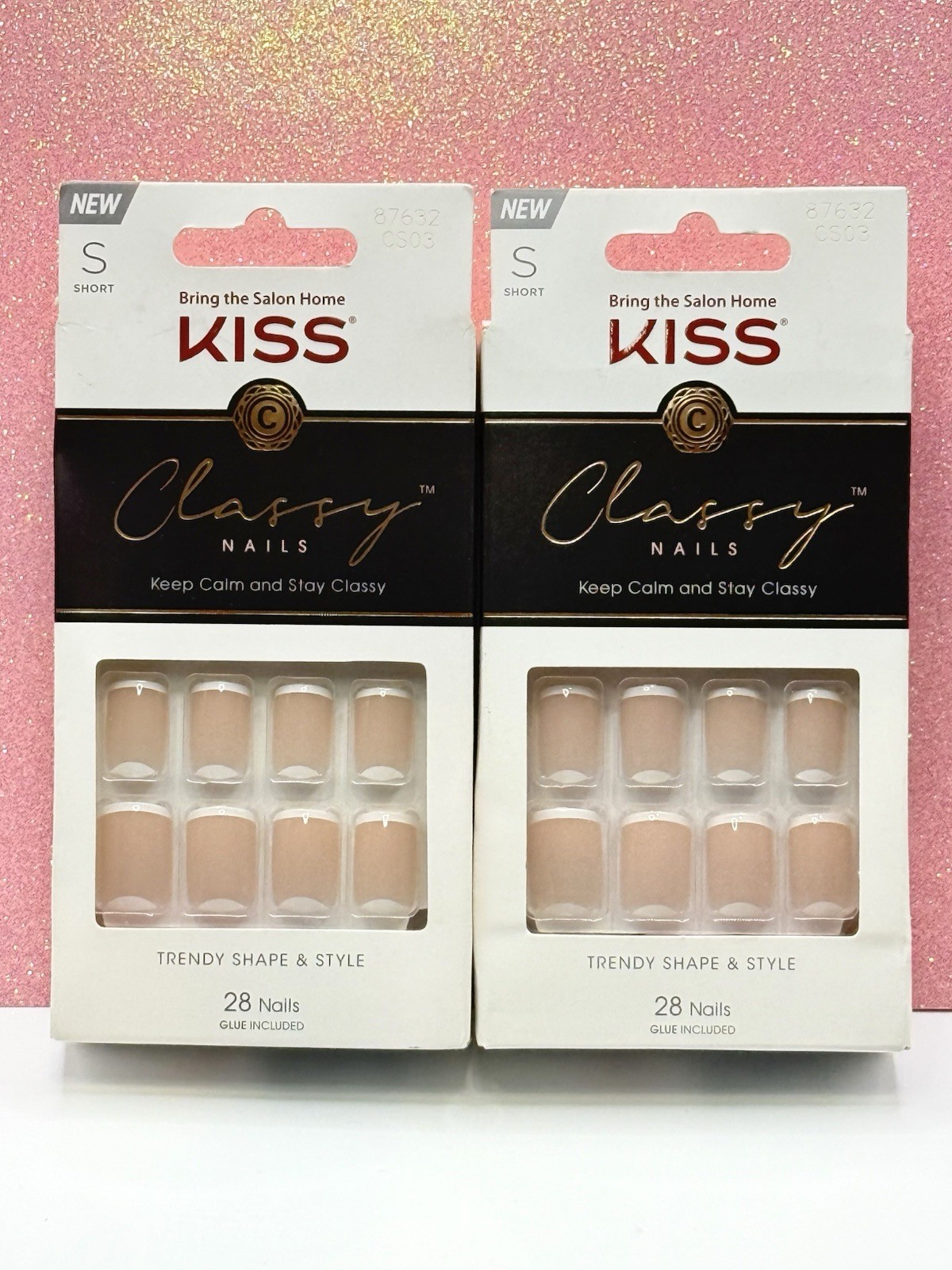 Kiss Classy Press-On Nails Short Squoval Nude Natural French 87623 Lot Of 2