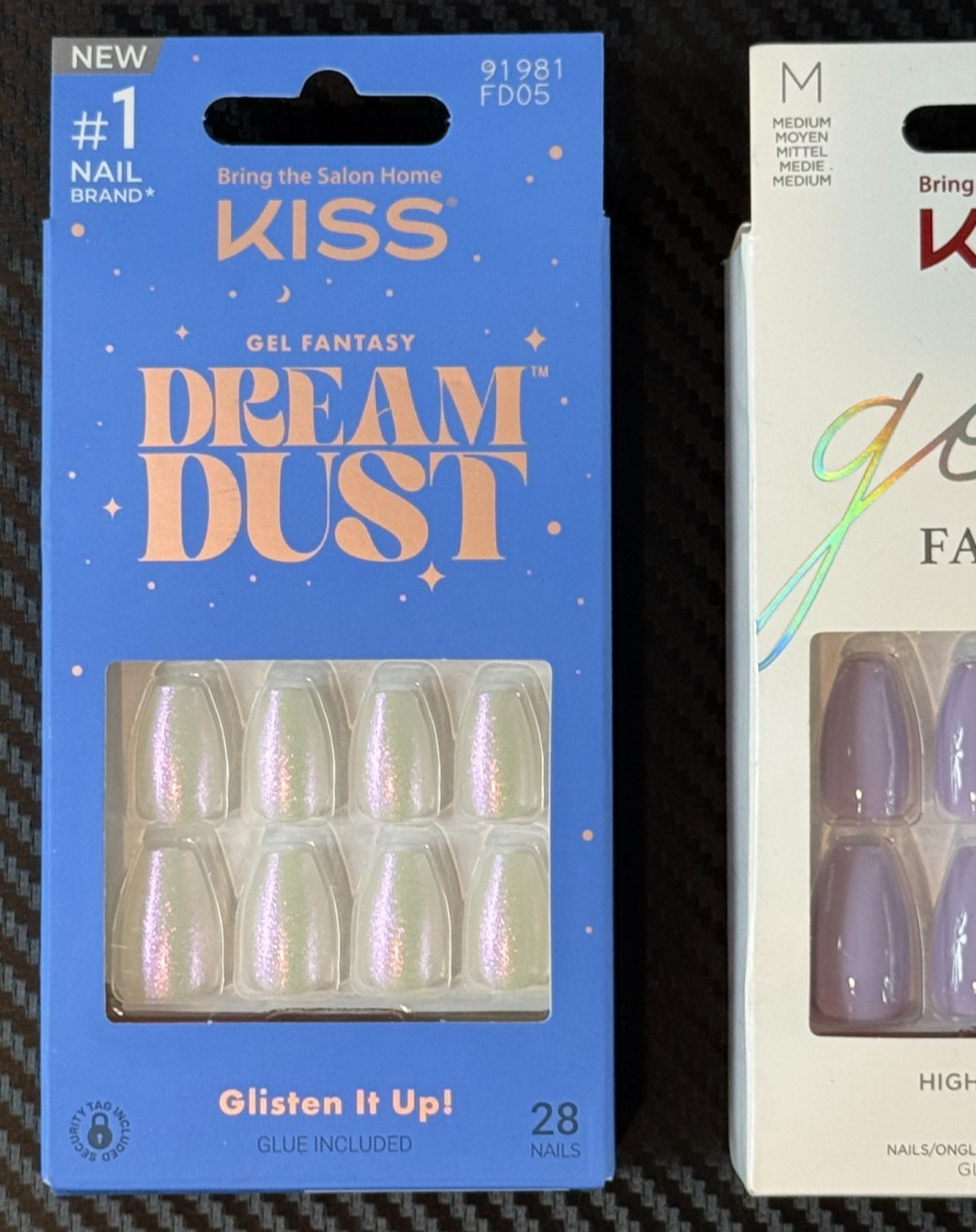 Lot Of 2 Kiss Gel Fantasy Dream Dust & High Volume Sculpted Press-On Nails