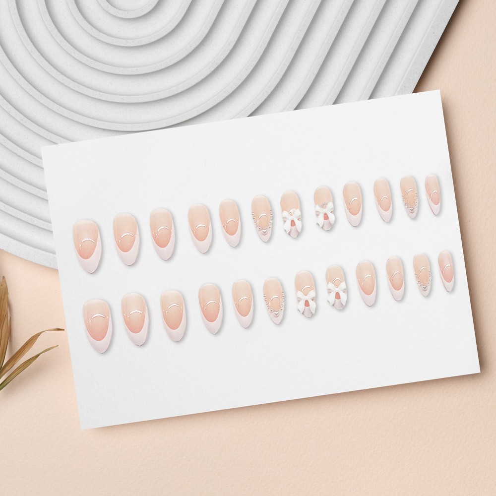 24pcs Nude Press on Nails with White Tip Lightweight and Easy to Stick Fake Nail