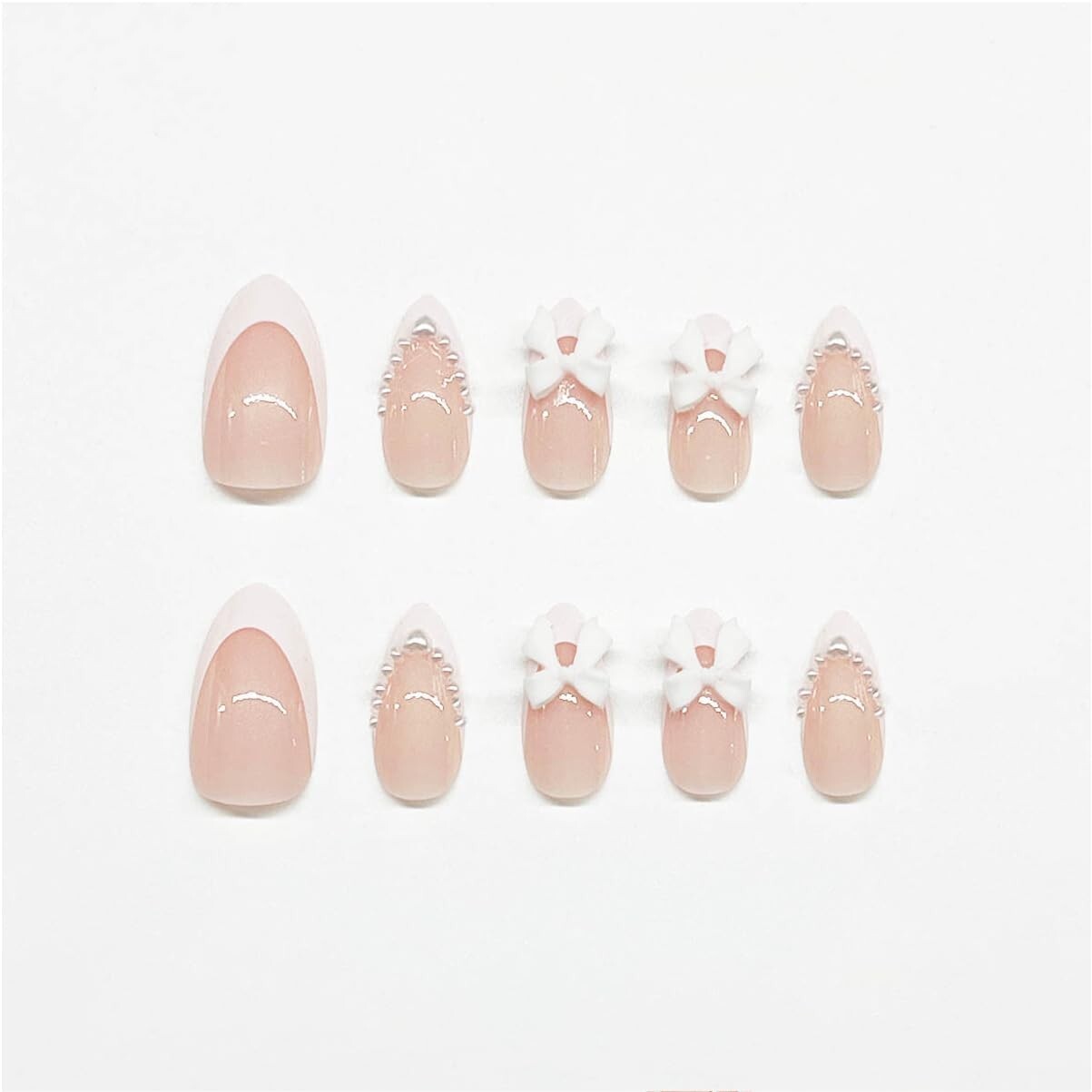 24PCS Short Press on Nails Almond Fake Nails Shiny Bare Color Small Love Full