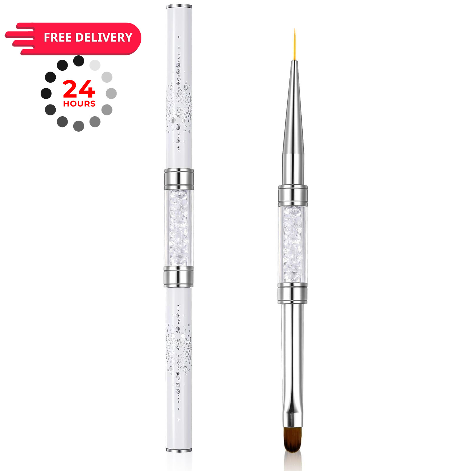 Shimmeroo Dual Ended Builder Gel Brushes for Nails,Fine Hard Brush White