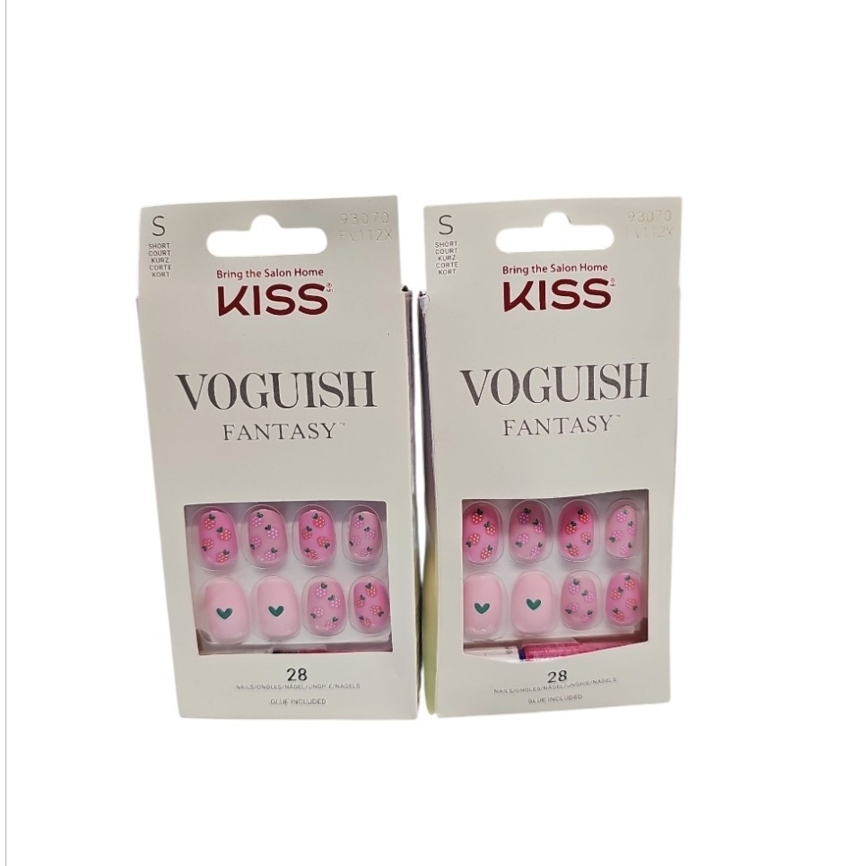 2 Pack Kiss Voguish Fantasy Nails Going Gold Pink FV112X 28 Nails Each