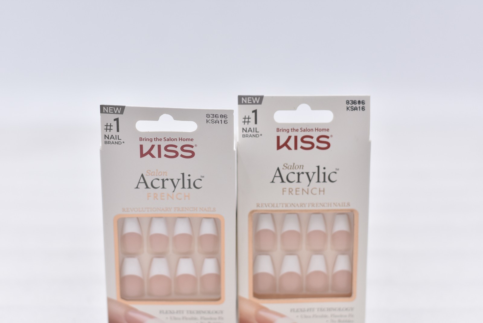 Lot of 2 Kiss Salon Acrylic French KSA16 Short Nails – 28 Nails