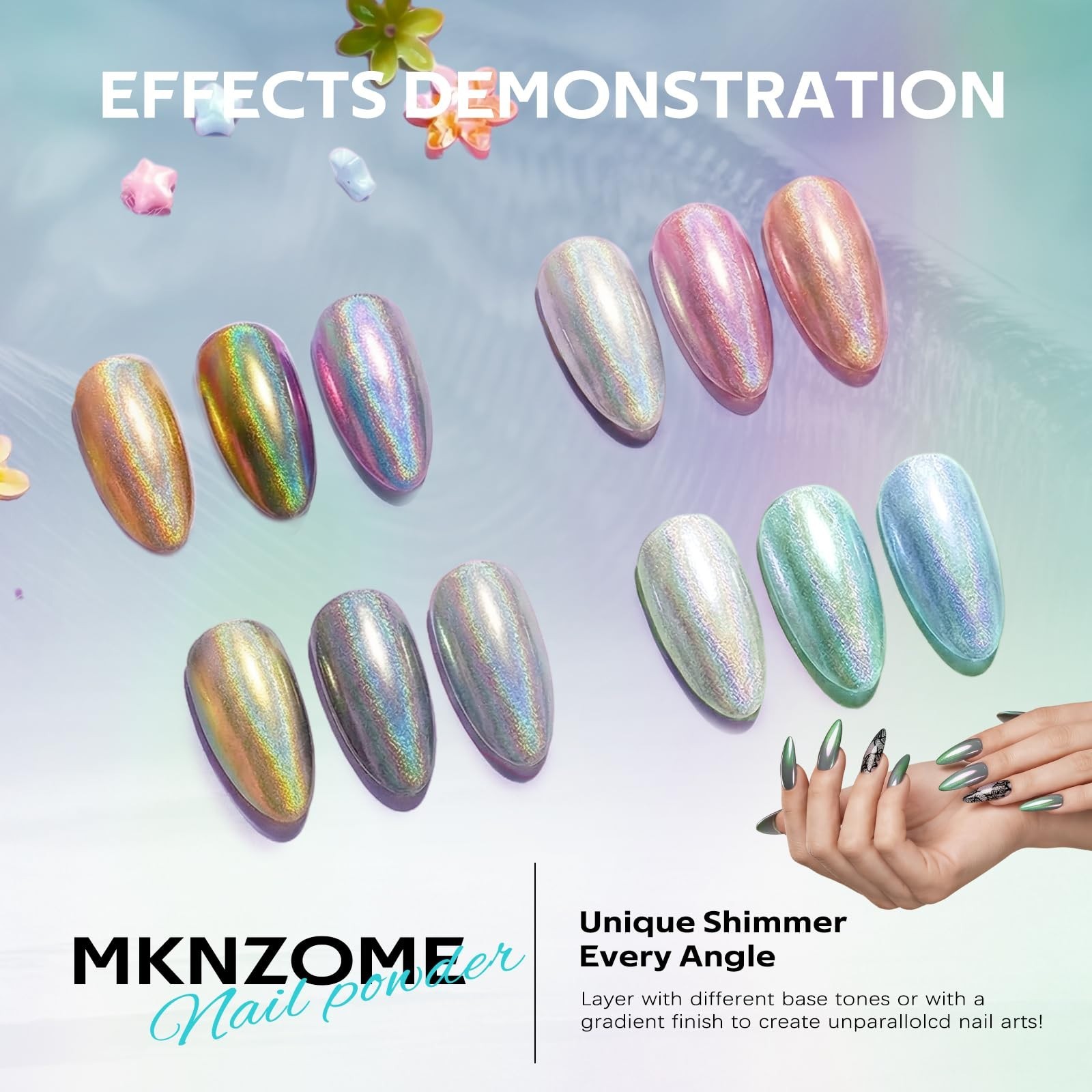 24 Colors Chrome Nail Powder – Iridescent Metallic Holographic Glitter for DIY N