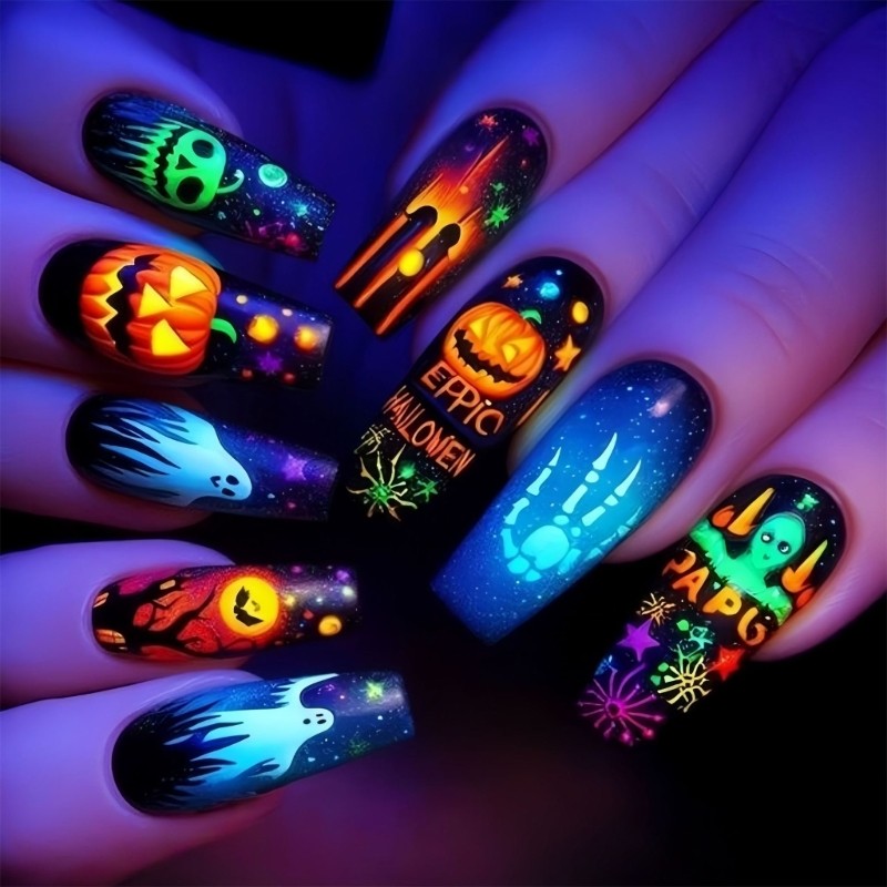 Halloween Themed Press-On nail 24Pcs Pink Spiderweb Design Easy to Use