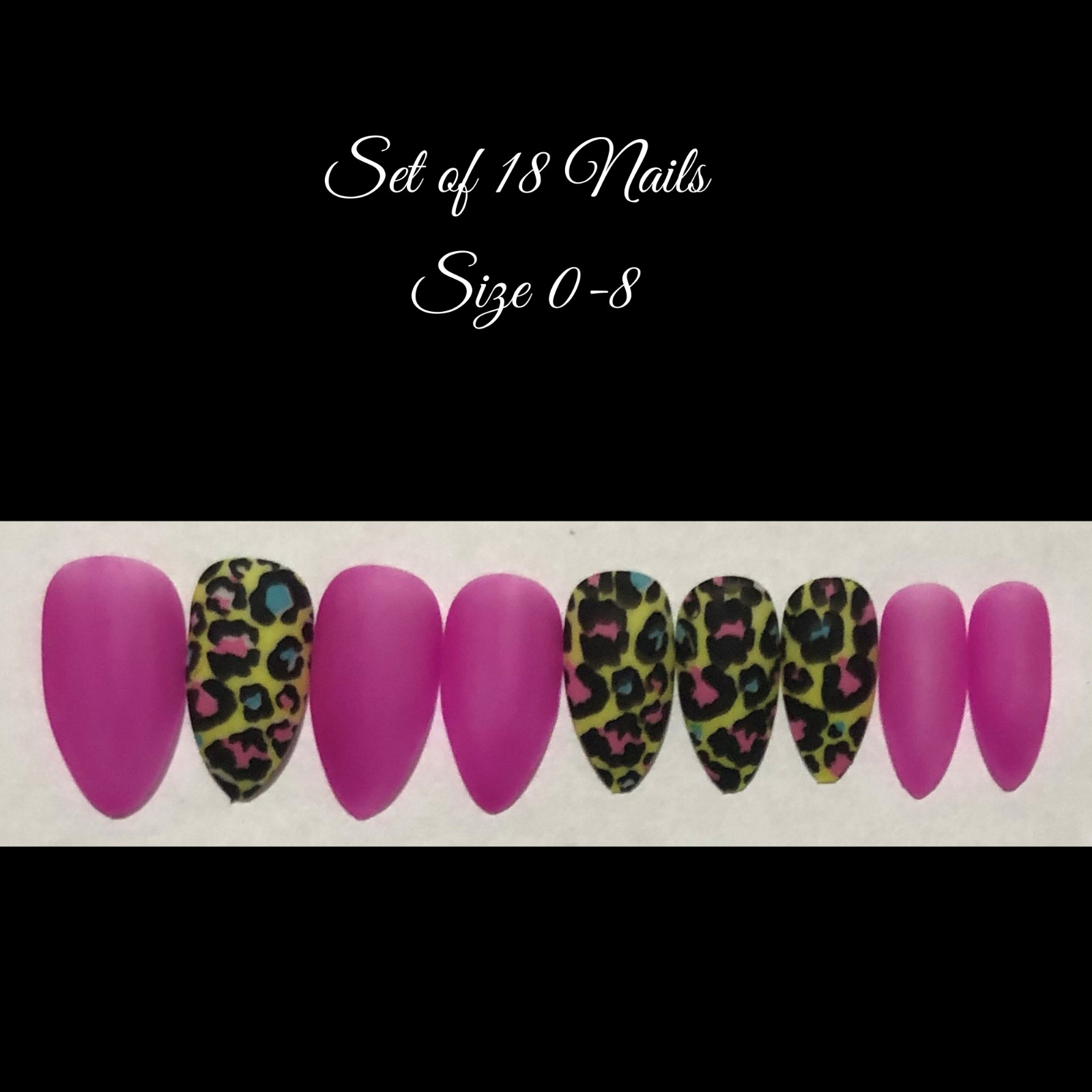Halloween Nails, Pink Leopard, glow in the dark – (Set of 18 sizes 0-8) Short Al