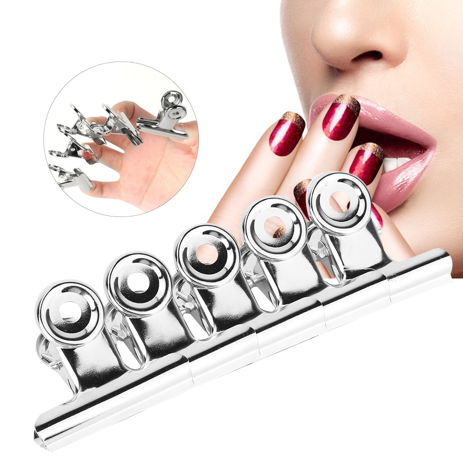 5pcs Stainless Steel Silver C Curve Nail Extension Clips Multifunctional Nail
