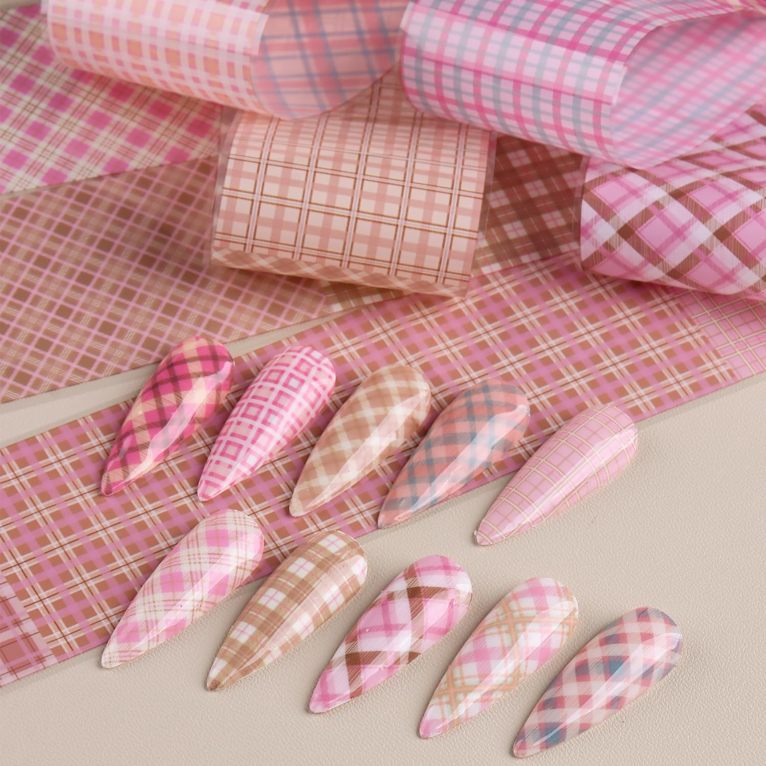 FSpronail Plaid Nail Foil Transfer, 10 Rolls/Box Pink