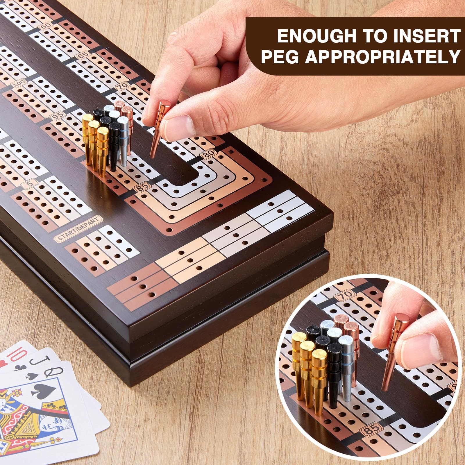 VAMSLOVE Upgraded Wooden 4-Track Cribbage Board Game Magnetic Large