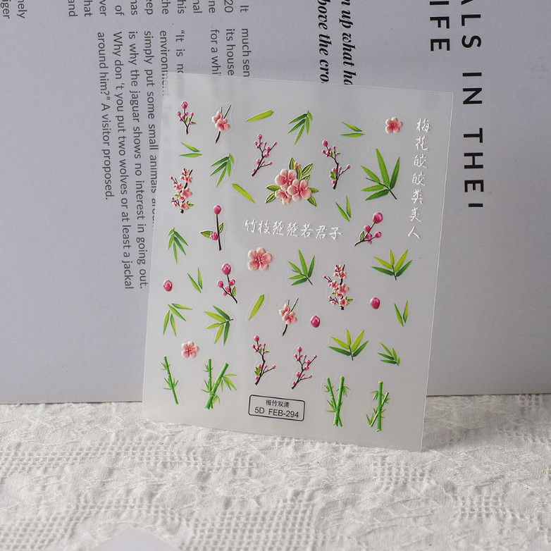 Plum Blossom Flower Bamboo Nail Art Stickers Self Peel Adhesive FEB294 NH23