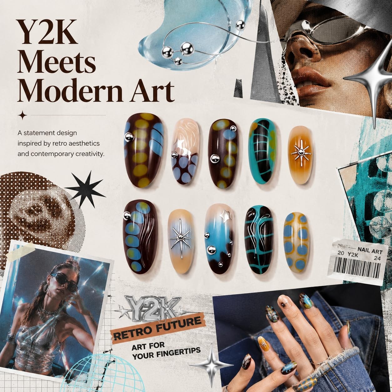 WZHAOJUN Y2k Press On Nails M Brown Blue